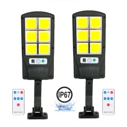 2 броя соларна LED лампа IP67 със сензор за движение и дистанционно 1200W BK-818-6 DRAGON